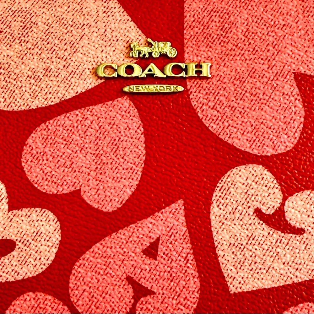Coach Red and Pink Heart Zip Around Wallet Great Condition!